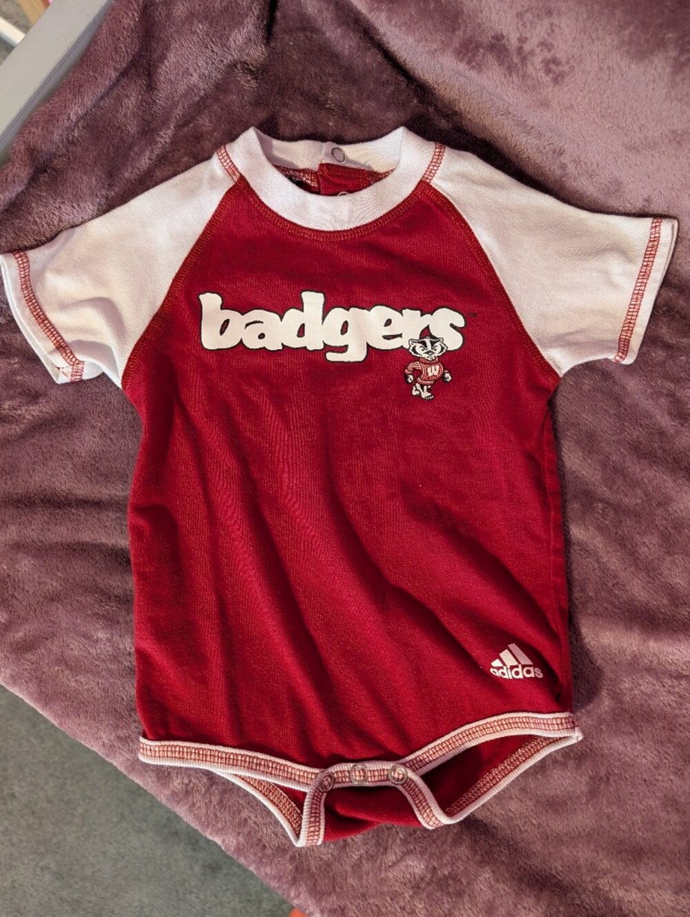 adidas Red and White 'Badgers' Raglan Infant Tee